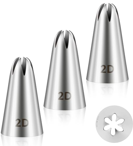 Giantree 3 PCS 2D Cake Piping Nozzle Tips, Stainless Steel Large Piping Tips Cake Decorating Tools for Buttercream Icing Birthday Cake Cupcake DIY Baking Supplies
