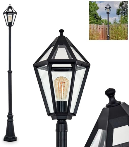 HOFSTEIN Außenstehleuchte Falfosa, Außenwegeleuchte aus Metall/Glas in Schwarz/Klar, Wegeleuchte im Landhaus/Antik/Retro/Vintage-Design für Garten, Außenbereich, Hof, Terrasse, 230cm, E27, IP44