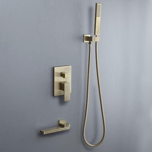 XJTNLB Bath Mixer Taps with Shower Set Brushed Gold 180 Folding Tap Single Lever Shower Mixer Bathroom Tub Tap Bathroom Hot Cold Water Tap Mixer Shower