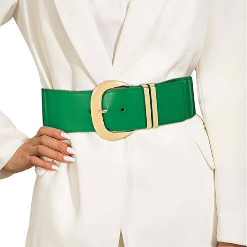 JasGood Damen Breiter Elastischer Taillengürtel für Kleider Stretchy Gürtel Hüftgürtel Goldener Schnalle Gürtel für Damen, Grün, 90cm