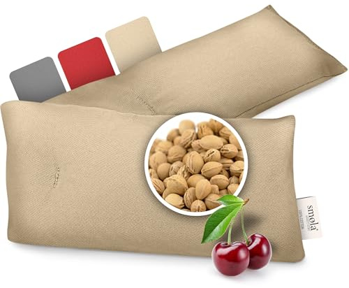 smøla - Cuscino con noccioli di ciliegia per il collo e le spalle per microonde, cuscino lungo 58x12 cm, imbottitura 100% cotone, 650 g di noccioli di ciliegia, borsa dell'acqua calda naturale, sabbia