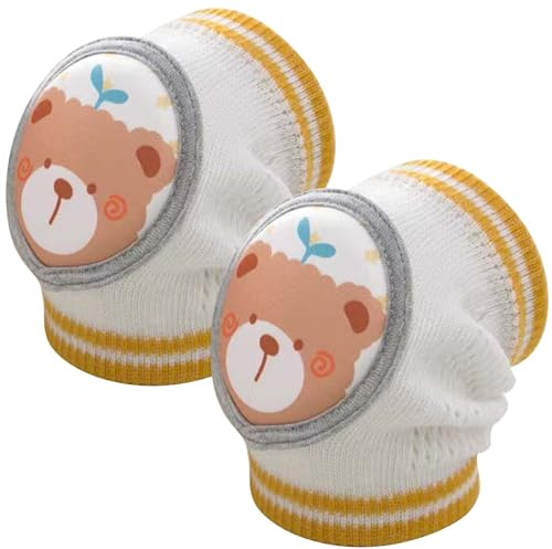 Baby knäskydd bomull nät krypande knäskydd barn knäskydd knä armbågar kuddar krypa säkerhet skydd småbarn flickor och pojkar för 0–4 år, Brunbär, L