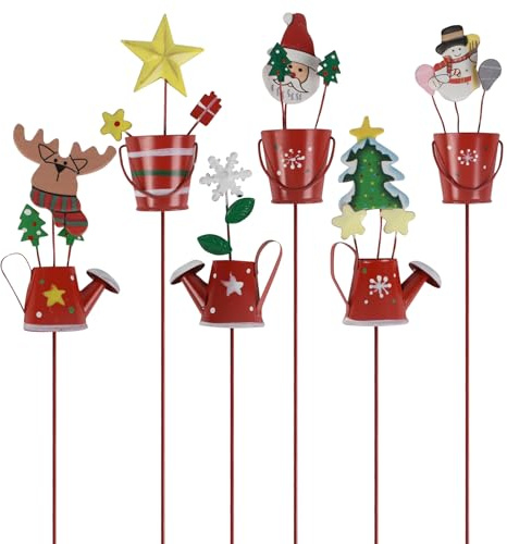 Hanycon Christmas Decorative Garden Stakes Set Metal Garden Ornaments Waterproof Decorations for Indoor Outdoor Yard Patio Plant Pot (6PCS)