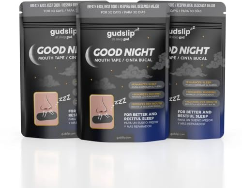 GudSlip® Cinta Bucal para Dormir (3x30Parches) – Mouth Tape con Adhesivo Hipoalergénico, Mejora la Respiración Nasal, Reduce Ronquidos y Sequedad Bucal, Sueño Profundo y Cómodo
