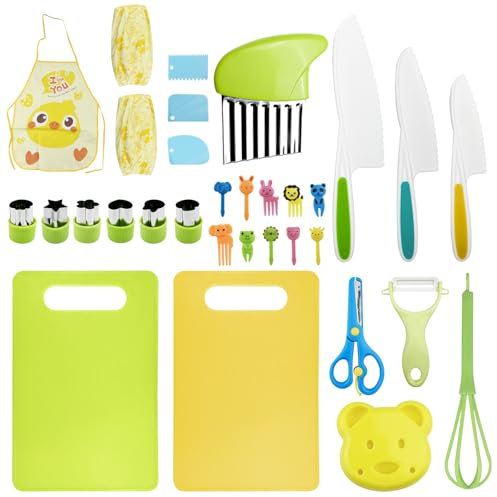 Lixiluxia Coltelli di Sicurezza per Bambini, Set di Coltello da Cucina per Bambini, Utensili da Cucina Montessori Incluso Pelapatate e Tagliere, per Tagliare e Cuocere Frutta o Verdura per Piccoli