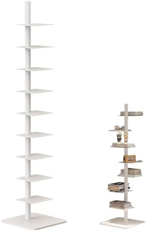 HARELA Metall Bücherregal 9-Tier, Drehbares Bücherregal, Bücherturm Freistehend Ecke Regal, Für Heimbüro, Wohnzimmer, Schlafzimmer, DIY Offenes Bücherregal Für Dekor(White)