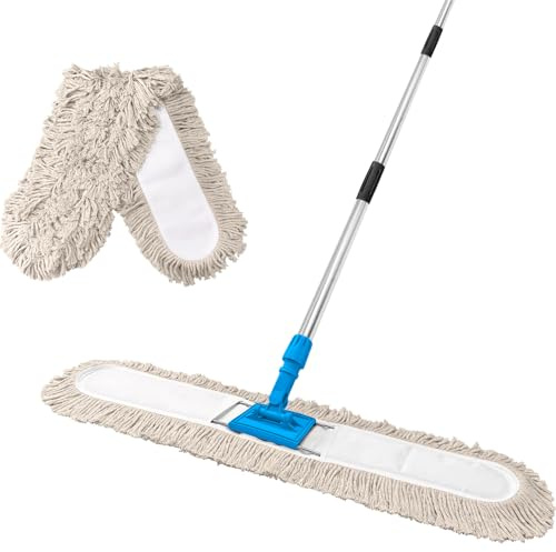 ARTIPOLY Trapeador de Polvo Comercial de 36 Pulgadas para Limpieza de Suelos, mopa Seca Industrial con Mango Largo Resistente, Cabezal de fregona Reutilizable de algodón Grande, para Limpieza de