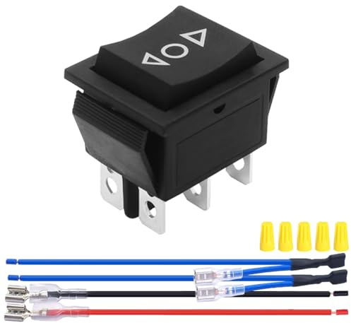 MKBKLLJY 1St. Momentaner Motorpolaritätsumkehr-Wippschalter DC 20A 12V DPDT 6Pin 3Position (ON)-Off-(ON) 16A 250V AC/20A 125V AC Automatischer Reset-Schalter mit Überbrückungsdrähten für Boote