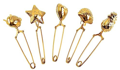 MAGICLULU Passoire à Thé En Acier Inoxydable Créative Infuseur à Thé Avec Pince Lot De 5 Pièces Dorées Réutilisable Pour Feuilles Et Plantes Accessoire Cuisine Pratique