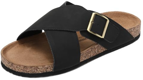 ARRIGO BELLO Mules Sandalias para Hombre Piel Zapatillas Antideslizantes Sandales Ajustables para Exteriores Correas Metálicas Talla 41-46(B Negro,numeric_44)