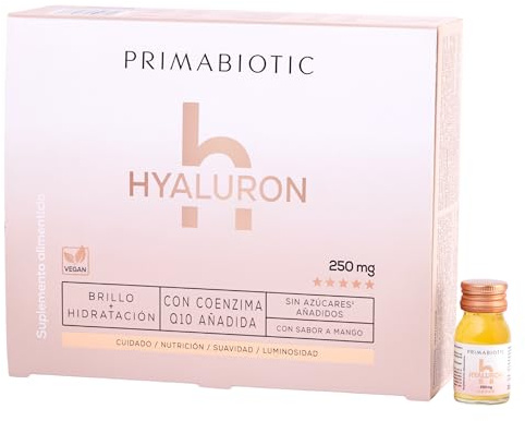 Hyaluronsäure Trinkampullen – Primabiotic Hyaluron 250 mg | 30 Shots à 30 ml (900 ml) | Veganer Flüssiger Beauty Drink mit Mangogeschmack | Für Tiefenhydration & Elastisches, Glattes Hautbild