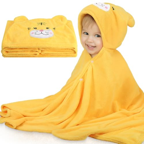 EOGRFW 1 Stück Kapuzenhandtuch Baby, Baby Handtuch Mit Kapuze, Gelb | Babybadetücher, Weich & Super Saugfähig Badehandtüch Handtücher für Neugeborene Mädchen and Jungen, 70 X 140 Cm