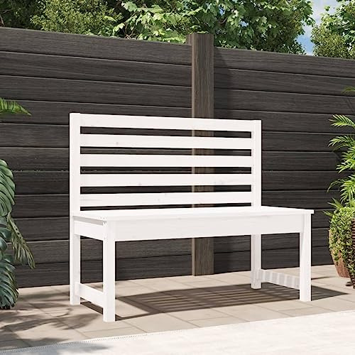 Homvdxl Holz Gartenbank, Massivholz Freizeit Loveseat Stuhl mit Rückenlehne, Outdoor Park Bank Liege für Balkon, Terrasse, Hinterhof, Rasen, 109x48x91.5cm, Weiß