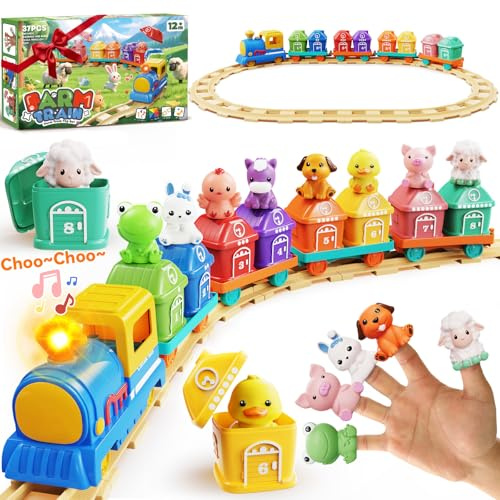 Toddler Boy Girl Toys 1-2-3, Train Set for Toddlers 2-4 with Music & Light, Toys for 1 2 3 Year Old Boy Girl, Counting Matching Sorting Montessori Learning Toy, 1 2 3 Year Old Boy Girl Birthday Gifts