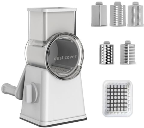 6 In 1 Gourmet Cheese Grater, 2025 New Rotary Cheese Grinder with Handle, Multifunctional Vegetable Cutter Kitchen Gadgets with Storage Box, Rotary Grater Food Chopper Wide Mouth, Easy to Clean