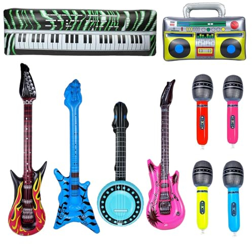 10pcs Inflatable Instruments Party Props Rock Star Toy Set Inflatable Saxophone Bass Rock Microphone Rock Electric Guitar Recorder Suitable for Various Music Parties(Classical Style)