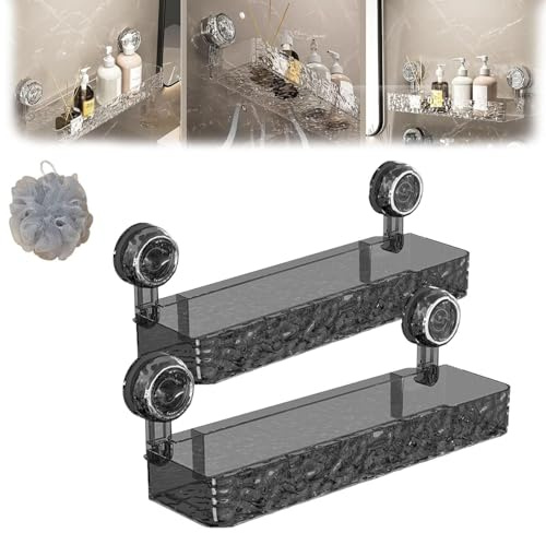 Portaoggetti da doccia in acrilico con ventose, porta oggetti da bagno, 2 accessori da bagno rettangolari grigi per doccia e vasca da bagno, durevole ed elegante