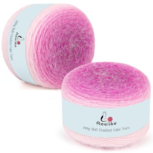 Aeelike Wolle Farbverlauf zum Stricken und Häkeln, 380g Weiche Farbverlauf Häkelwolle, 800m Acrylic Strickwolle Langfloriges, Leicht und Atmungsaktiv Häkelgarn für Anfänger, Rosa