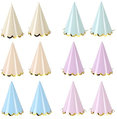 YingMengZhiGe 12 Stück Partyhüte Kindergeburtstag Erwachsene Geburtstagshut Papierhut Pastel Geburtstags Party Kegelhüte Partyhüte Geburtstagshüte partyhüte Kinder Partyhut Kinder Mini