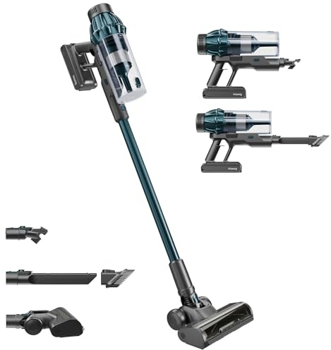 H.Koenig - Aspirateur 2 en 1 sans Fil UPX32, Autonome Jusqu’à 50 Min, 3 Vitesses d’Aspiration, 400W, Léger et Compact, 4 Accessoires Inclus, Brosse LED, Bleu