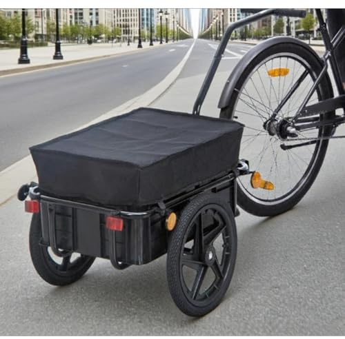 Outdoor Storage Bicycle Cargo Trailer with Removable Box and Waterproof Cover, Large Bike Wagon Trailer with Two Rubber Wheels and Easy-to-Pull Handle