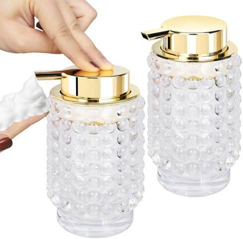 Segbeauty Dispensador Jabon Espuma, 2 Piezas 300ml Dispensador Jabon Baño, Vintage, Botella de Espuma de Vidrio, para Gel y Champú, Encimera Cocina, Hotel