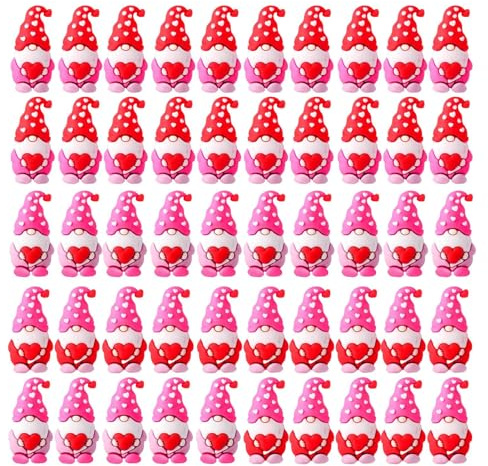 qokeeu Valentinstag GNOME Figur - 50 Stücke Herz Deko Für Tisch | Kleine Wichtel Figuren Für Valentinstag Zuhause Wohnzimmer Party Innen Außen Deko
