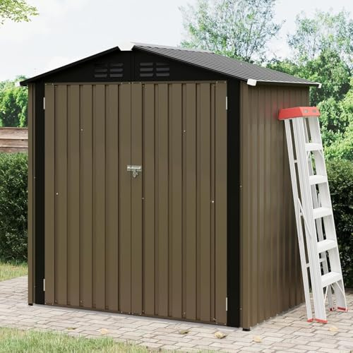 Casetta da Giardino in Latta RBFGYIOP con Tetto a Punte Ferro - Dimensione Piccola 6x4FT (180x120cm), Capannetta per Attrezzi Resistente