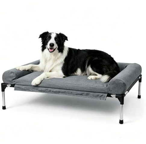 Raised Elevated Dog Bed Fluffy Removable Bolster for Large Dogs 110x78cm | 2-in-1 Orthopedic Elevated Pet Sofa Bed, All Season Washable Bed with Steel Frame, Breathable Mesh & Removable Cover Dogs