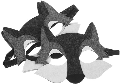 BESPORTBLE Lot de 3 Masques D’animal Loup en Feutre Gris pour Garçon et Filles, Demi-masques Cosplay pour Fête, Anniversaire et Jeux, Accessoires Légers et Confortables pour Déguisement