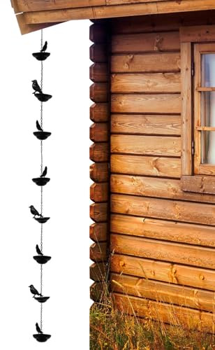 Cadena para Canalón de Bajante Tema de Pájaros Reemplazo de 8 Tazas | Cadena de Lluvia para Jardín Bajante para Jardineros Propietarios Aleros Jardín Patio Traspatio