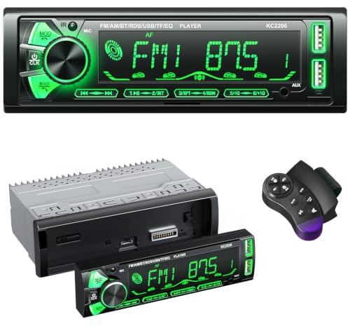 RDS Radio Coche Bluetooth con Panel Extraíble, Wistrue Autoradio Bluetooth 5.0 con FM/Am, 2 USB, AUX, SD, MP3, Autoradio 1DIN Llamadas Manos Libres, 5 EQ con Retroiluminación de 7 Colores