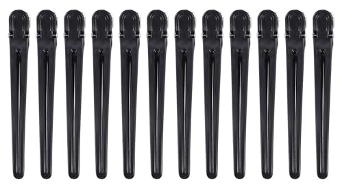 GETAJGHSD Lot de 12 Pinces Plates Cheveux en Plastique et Fer Noir, Clips de Coiffure Résistants la Rouille la Déformation, pour Salon de Barbier