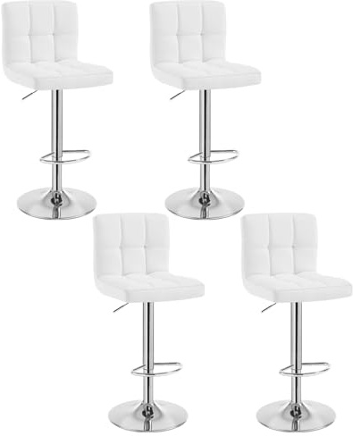 WOLTU Set med 4 barstolar, bistrostolar, snafflestolar, barstolar med ryggstöd, steglös höjdjustering och vridbar, förkromat stål, konstläder vit 9108-4