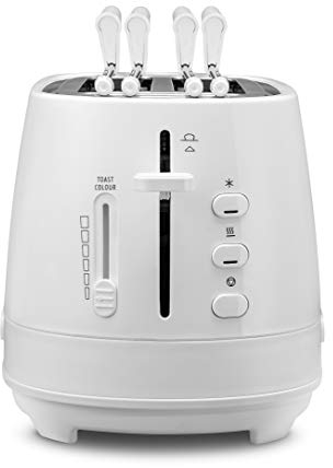 De'Longhi CTLAP2203.W Tostapane con Pinze, Controllo Progressivo del Grado di Tostatura, Indicatori Luminosi, Cassetto Raccoglibriciole, Piedini Antiscivolo, Potenza 550 Watt, Plastica, Bianco