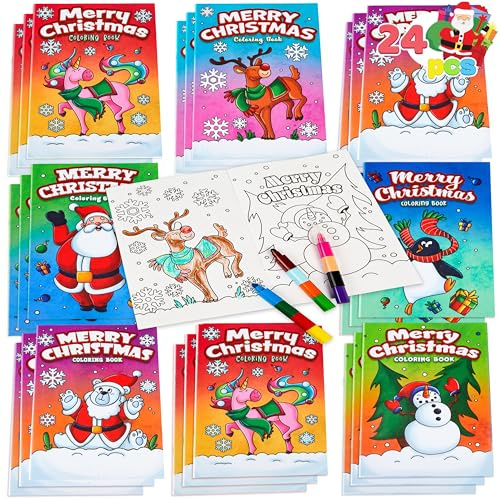 JOYIN 24 Pcs Weihnachtsmalbuch für Kinder, Mini-Weihnachtsmalbücher in 6 Einbänden, tolles Geschenk für Mädchen und Jungen, Weihnachtsgeschenke und Partygeschenke