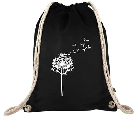 Turnbeutelliebe® Turnbeutel mit Motiv - Pusteblume - Baumwolle schwarz - Sportbeutel - Rucksack - Stoffbeutel - Gym Bag - ca. 12 Liter - 37 x 46 cm