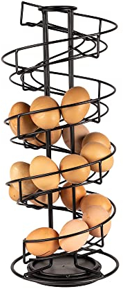 Spiral Egg Holder | Kitchen Storage Rack | Black Iron Egg Helter Skelter | Non-Slip Base | Holds Up to 32 Eggs | M&W