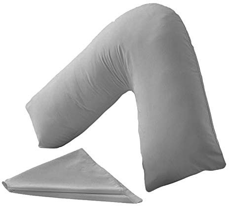 HOMES-LINEN Orthopaedic V-Shaped Pillow Extra Cushioning Support For Head, Neck & Back (Grey, V-Pillow With Cover)