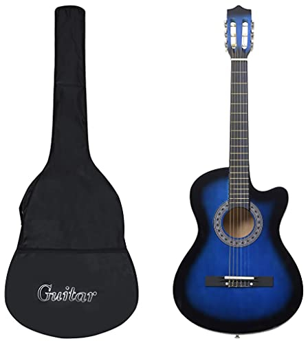 vidaXL Western Classical Guitar Set - 38 Blue Basswood Instrument with Nylon Strings, Bag, S, and Accessories - Ideal for Beginners and Musicians