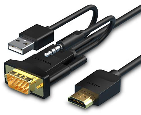 VENTION HDMI auf VGA Kabel 1080P HDMI auf D-SUB Stecker zu Stecker Kompatibel mit Monitor, PC, PS4, TV Stick, Laptop, HDTV, Raspberry Pi, Desktop, Projektor, Xbox(2m)