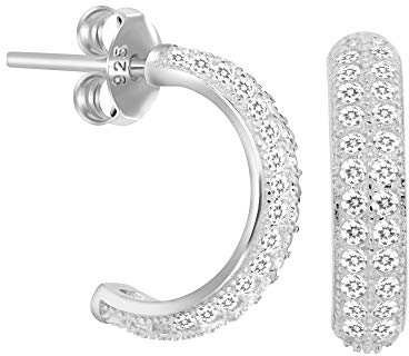 ANDANTE 925 Sterling Silber Damen Ohrstecker Ohrringe ** Funkelnde Halb Creolen ** mit weißen Zirkoniasteinen, Gesamtlänge 14 mm