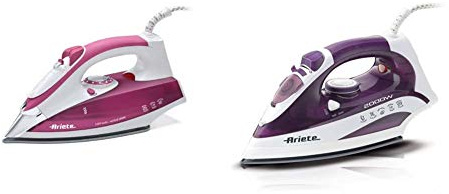 Ariete 6215 ferro eco6215, 2200 w, 0.28 litri, acciaio inossidabile, rosa & 6235 ferro da stiro a secco e a vapore ceramica 2000w porpora, bianco