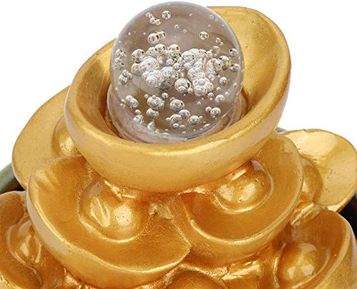 Tischwasserfall, LED-Harz-leiser Tischbrunnen, goldenes Büro-Innendekoration für Hauptrestaurant(Gold Ingot, pink)