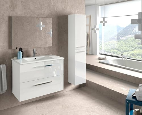 Dmora Mobile Colonna Alexandria 25x30x150h cm Bianco Bianco Lucido 2 Ripiani Modulabile, 4 Vani