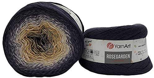 YarnArt Rosegarden Ullnystan, 500 gram, färggradient, 100 % bomull, stickylle, flerfärgad (antracit gul grå 323)