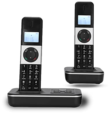 Telefon Schnurlos, Schnurloses Telefon mit 2 Hörern, Heimtelefon mit 1,6-Zoll-Display mit Hintergrundbeleuchtung, mit 16 Sprachen, Anrufweiterleitung, Anrufbeantworter, 50 Nummernspeicher, Wecker