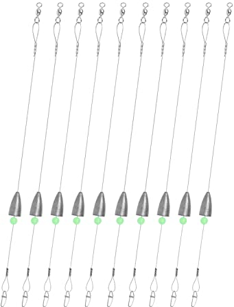 ZASIE Carolina Rigs for Fishing - Steel Fishing Leaders with Weights, Pre-Rigged with 1/2 oz Weight, 10 Pcs