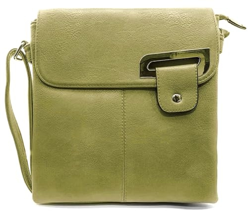 Woodland Leathers Borsa a tracolla da donna a tracolla, tasche multiple con cerniera e tasca portaoggetti, Verde lime, 27x26.5 CM