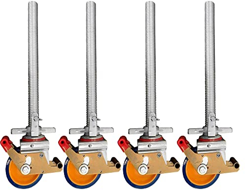 4 Stück Gerüstrollen 125 mm LAYHER*-kompatibel mit Stahlspindel, doppelt gebremst, lotrecht stehend, passend zu LAYHER*-Gerüsten und anderen Herstellern